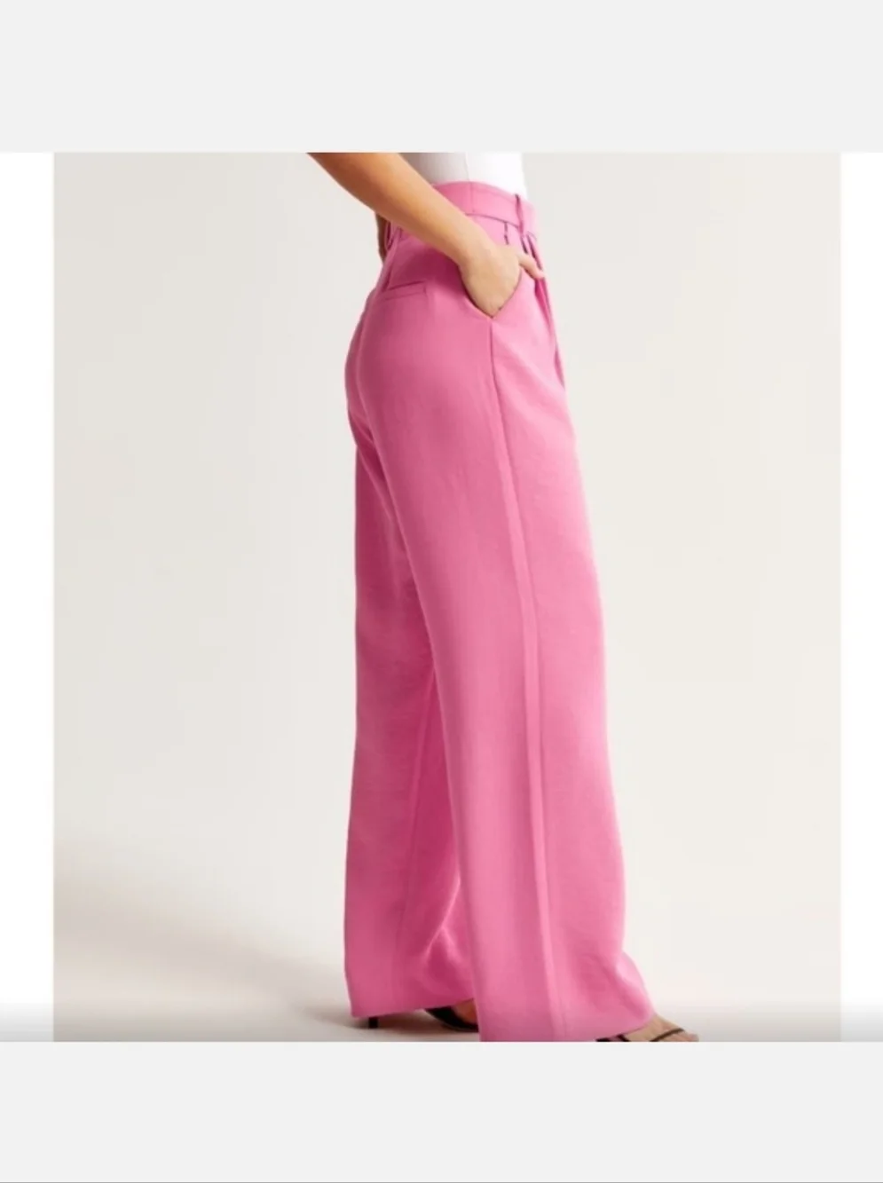 Abercrombie Sloane Pink Wide Leg Trousers High Rise Tailored Pants 27/4 Short - Picture 5 of 16